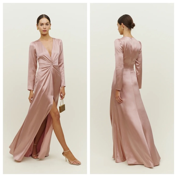 Reformation | Delphi Long Sleeve Silk Gown | Blush | 12 - Picture 1 of 15